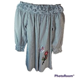 Lovposh off shoulder mini dress med 100% polyester rose embroidered 3d butterfly